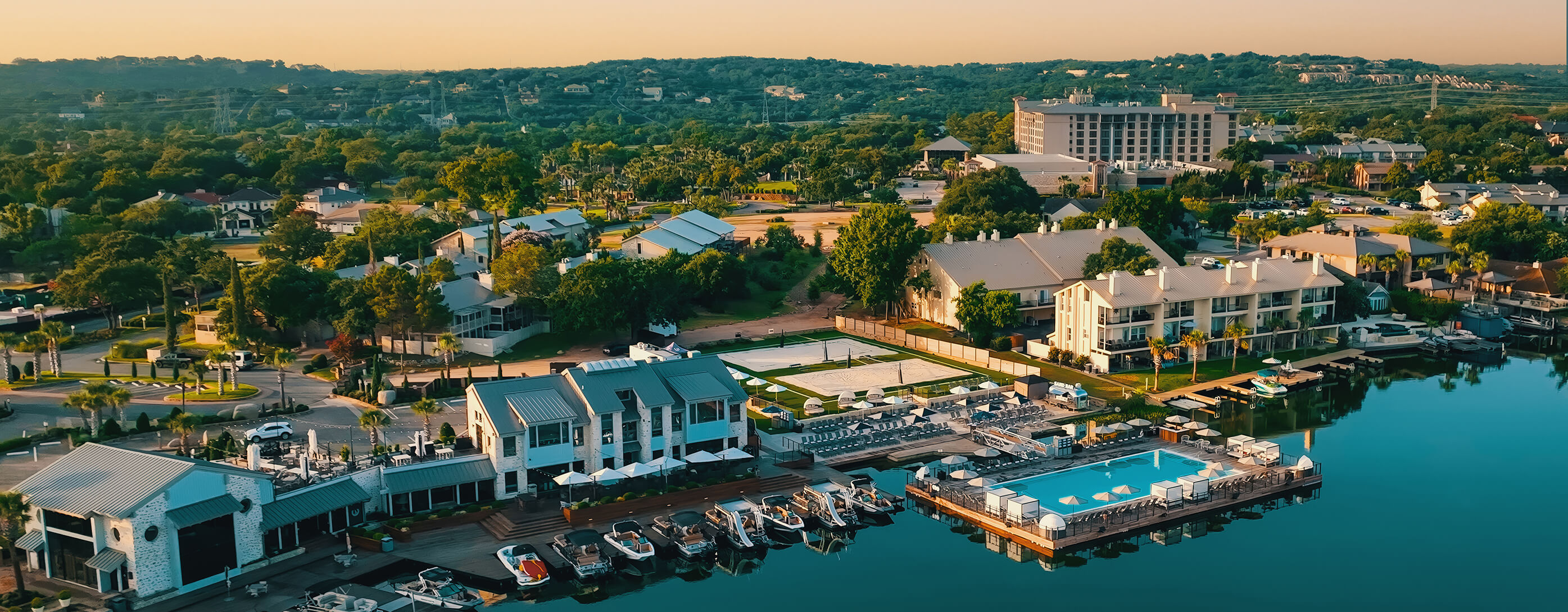 club exterior and floating pool